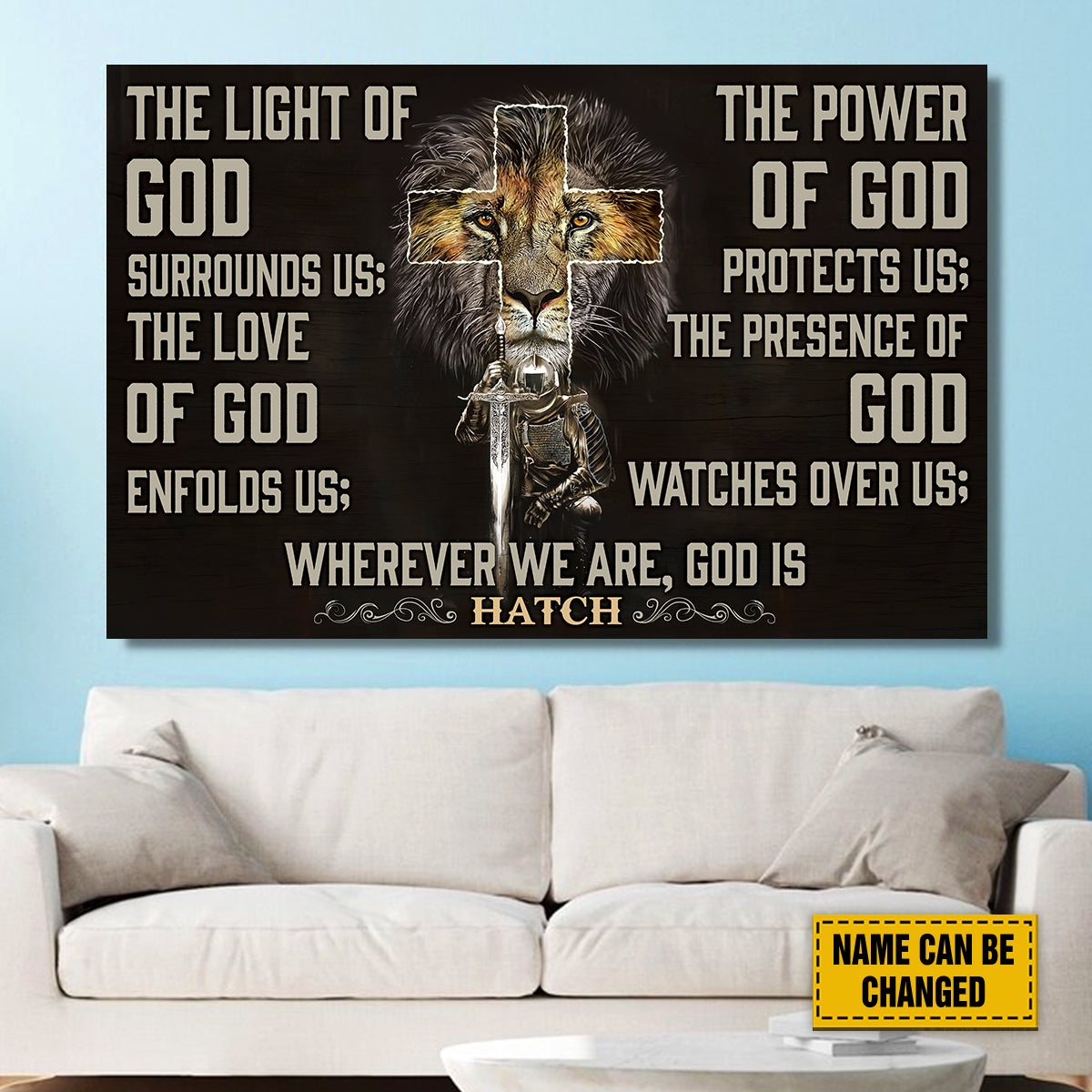 Teesdily | Customized Lion Of Judah Jesus Warrior Cross Poster, The Light Of God Surrounds Us Christian Canvas, Jesus Lovers Gifts, Home Decoration