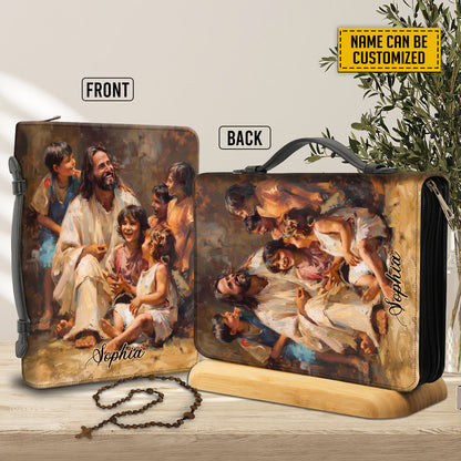 Teesdily | Jesus Blessing The Children Bible Cover Custom, God With Children Bible Bag, Christ Inspirational Religious Bible Case, Jesus Lovers Gift