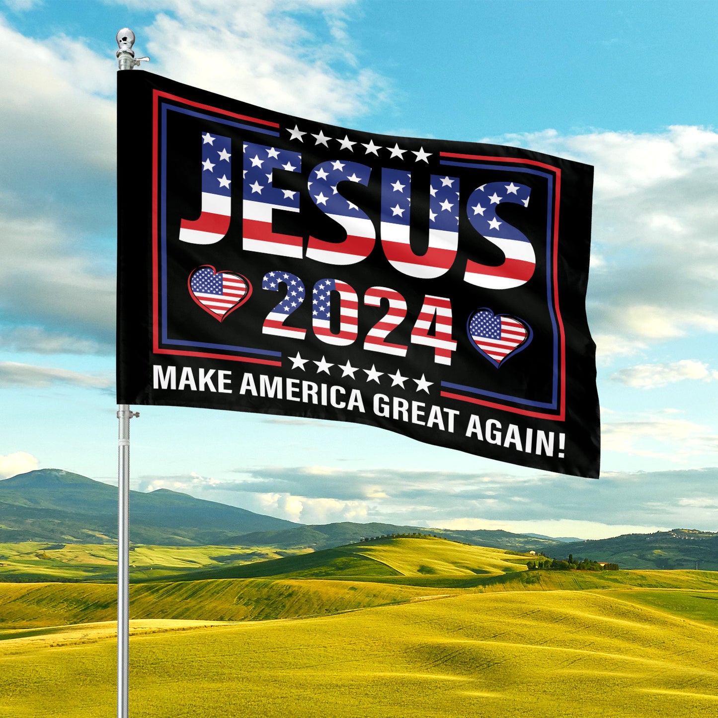 Teesdily | Jesus 2024 Garden Flag, Christian Make America Great Again House Flag, American Flag Patriot Home Banner, Jesus Yard Flag, Jesus Lover Gift