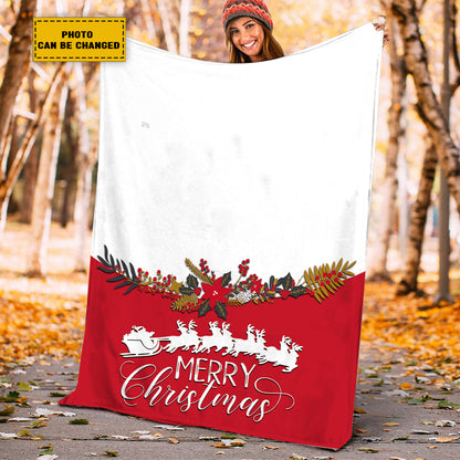 Teesdily | Merry Christmas Picture Blanket Personalized Photo Xmas Custom Sherpa Blanket With Picture Gift For Family Mom Dad Kids Wife Lover Partner