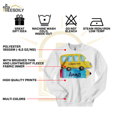 Teesdily | Teacher Customized School Bus Pencil Shirt, Back To School Day T-shirt, Teacher Life Sweatshirt Hoodie Mug, First Day Of School Gifts