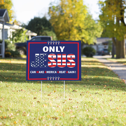 Teesdily | Jesus American Flag, Only Jesus Can Make America Great Again House Flag, Christian Banner Flag, Patriotic Jesus Decor Gift, Jesus Gifts