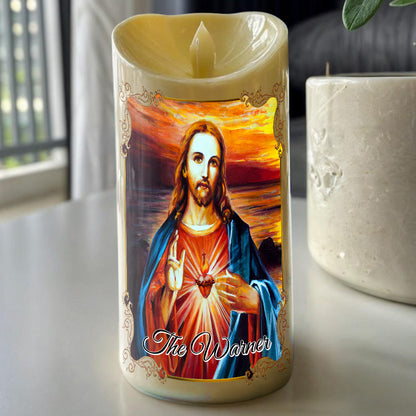 Teesdily | Customized Jesus Sacred Heart Led Candle Without Battery, O Most Holy Heart Of Jesus Christian Religious Christmas Gift