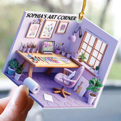 Teesdily | Customized Purple Dream Studio Art 2D Flat Acrylic Ornament, Art Painter Corner Ornament Christmas, Art Lover Gift