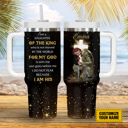 Teesdily | Personalized Woman Warrior 40oz Tumbler, I Am A Daughter Of The King Insulated Tumbler, Daughter Of God Tumbler With Handle And Straw