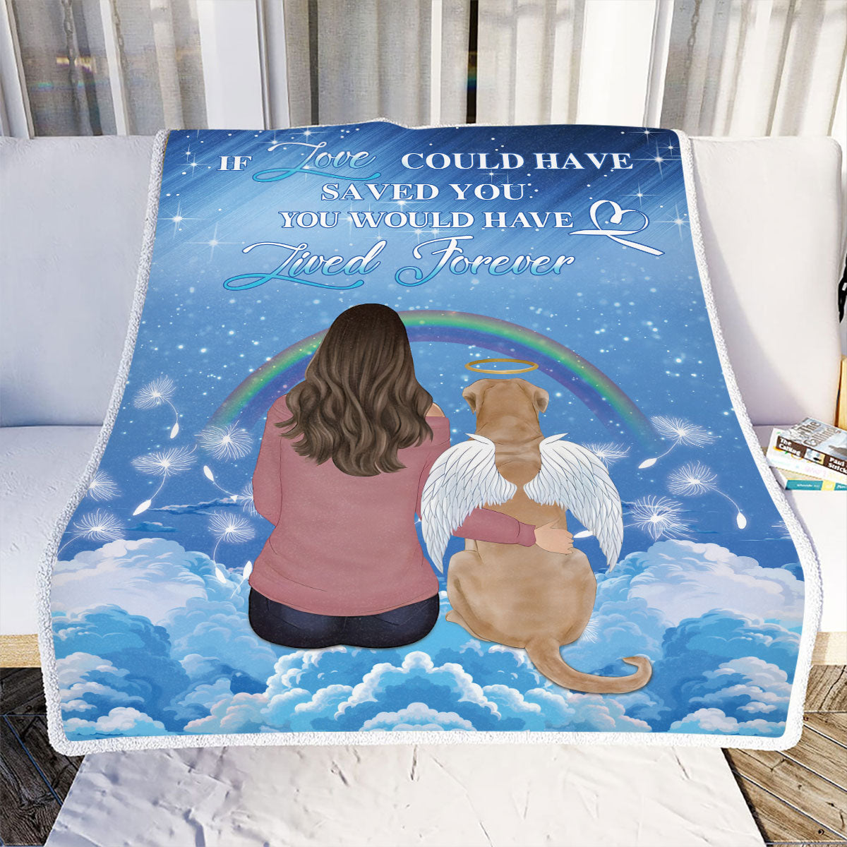 Teesdily | Dog In Heaven Fleece Blanket, If Love Could Have Saved You Sofa Blanket, Dog Owner Gifts, Pet Memorial Presents, Remembrance Gift Ideas