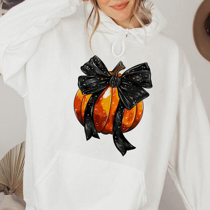 Teesdily | Retro Halloween Coquette Bow Spooky Shirt, Fall Pumpkin Coquette Bow Sweatshirt, Fall Vibes Hoodie, Fall Season Shirt, Halloween Tees