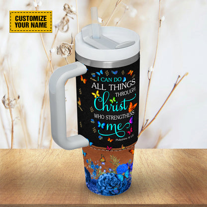 Teesdily | Customized Colorful Butterfly Insulated Cup, I Can Do All Things Through Christ Who Strengthens Me, Spiritual Gifts For Women 40oz Tumbler