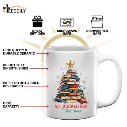 Teesdily | All Booked For Christmas Shirt, Bookworm Christmas Sweatshirt, Bookish Hoodie Mug, Gift For Librarian Book Lover