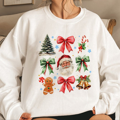 Teesdily | Retro Coquette Bow Christmas Shirt, Coquette Santa Gingerbread Sweatshirt, Christmas Tree Bow Coquette Hoodie Mug Gift