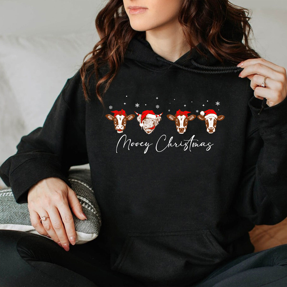 Teesdily | Mooey Christmas Shirt, Christmas Cow Sweatshirt, Funny Cow Christmas Shirt, Farm Christmas Hoodie Mug, Cow Lover Gifts