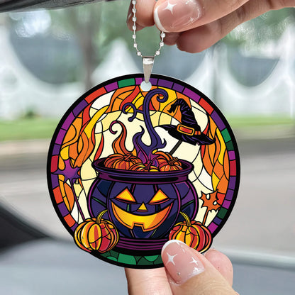 Teesdily | Halloween Witch Pumpkin Ornament Car Hanging, Witch Hat Rear View Mirror Car, Halloween Ornamrent Tree Decoration, Halloween Gifts