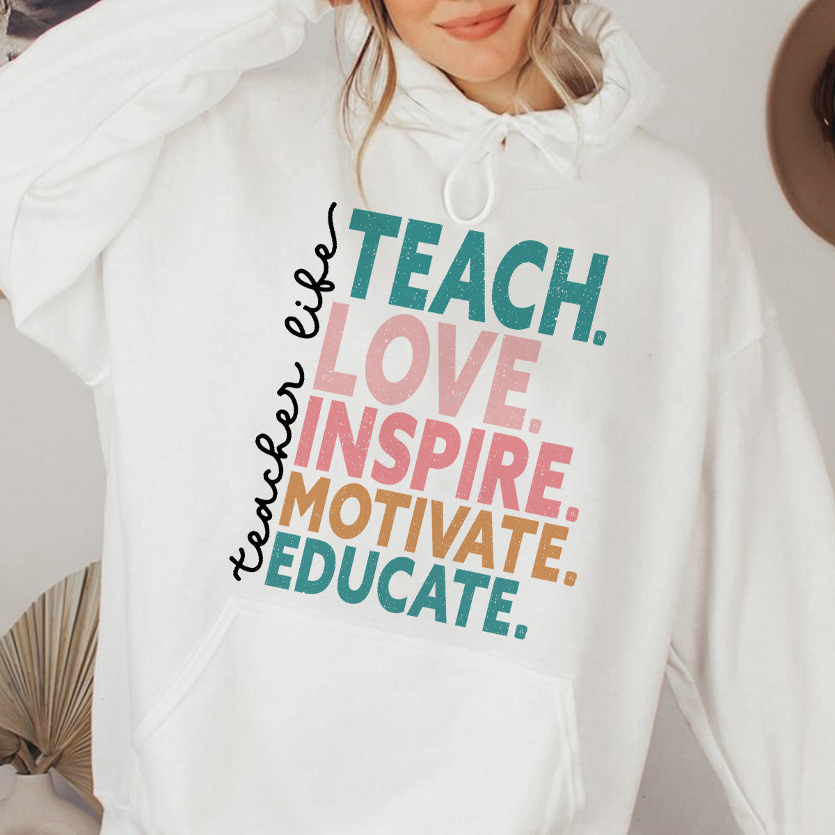 Teesdily | Teacher Unisex T-shirt, Teacher Life Teach Love Educate Tee Sweatshirt Hoodie Mug, Teaching Gifts, Back To School Shirt