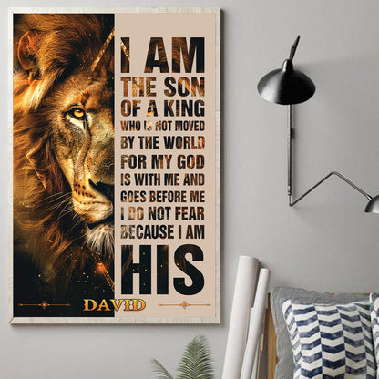 Teesdily | Customized Jesus Lion Of Judah, I Do Not Fear Because I Am His Poster, Son Of A King Art Painting, Christian Poster Canvas, Home Decor