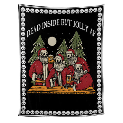 Teesdily | Custom Family Name Dead Inside But Jolly Af Skull Christmas Blanket Funny Skull Pixel Print Sherpa Blanket Gothic Family Gifts Home Decor