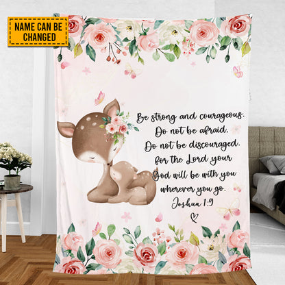 Teesdily | Deer Mom And Kid Personalized Fleece Blanket, God Verse Baby Blanket Gift, Baby Toddler Blanket, Floral Nursery Decor, Baby Shower Gifts