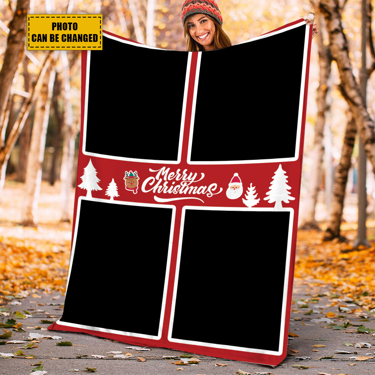 Teesdily | Merry Christmas Custom Blanket With Picture Photo Collage Personalized Blanket Memorial Gift With Photo For Adults Kids Family Best Friend