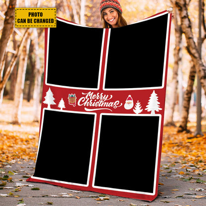 Teesdily | Merry Christmas Custom Blanket With Picture Photo Collage Personalized Blanket Memorial Gift With Photo For Adults Kids Family Best Friend