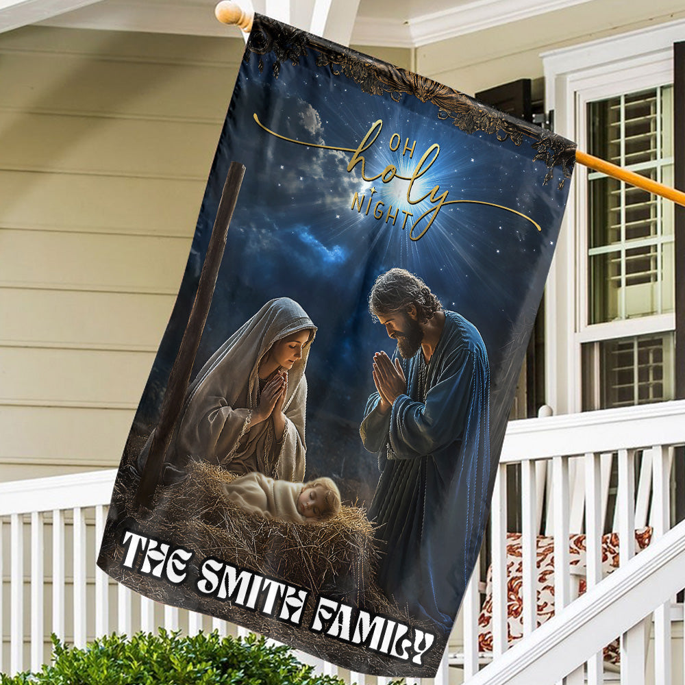 Teesdily | Customized Christmas Nativity Scene O Holy Night Garden Flag, Jesus Christ Christmas House Flag, Xmas Gift Decor Yard