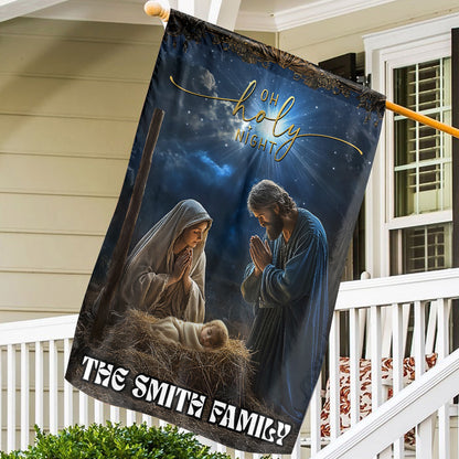 Teesdily | Customized Christmas Nativity Scene O Holy Night Garden Flag, Jesus Christ Christmas House Flag, Xmas Gift Decor Yard