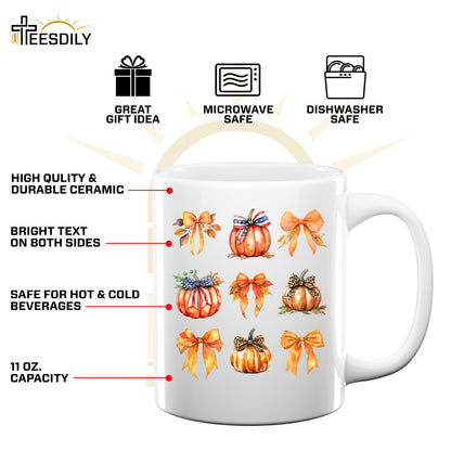 Teesdily | Retro Fall Pumpkin Shirt, Retro Halloween Coquette Bow Spooky Mama Sweatshirt Hoodie Mug, Fall Pumpkin Coquette Bow T-shirt