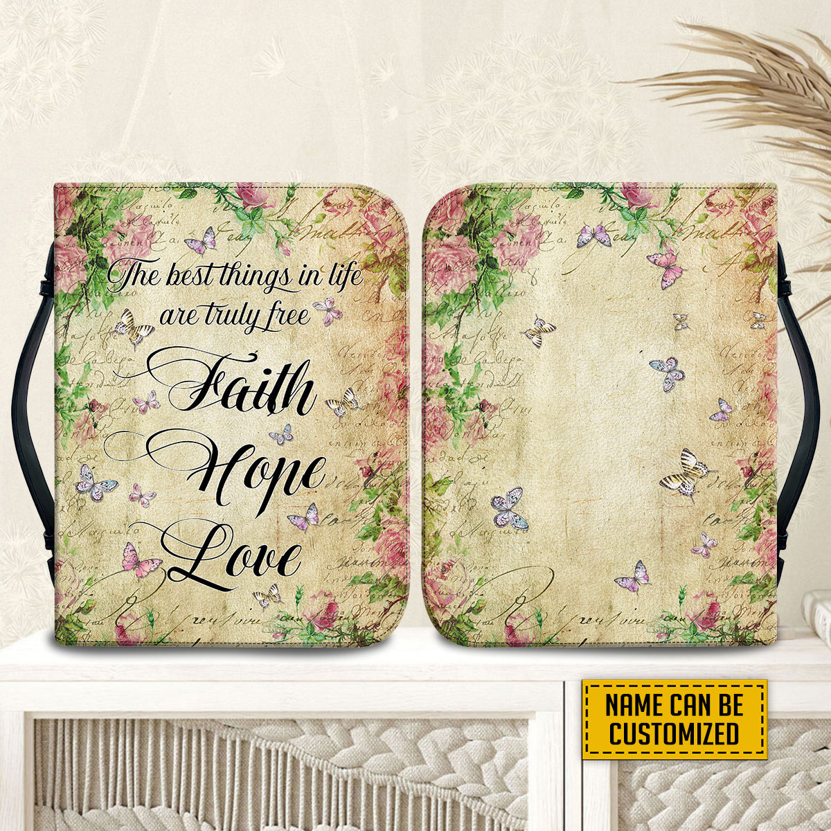 Teesdily | Faith Hope Love Personalized Bible Cover, Butterfly Floral Retro Bible Bags, Positive Bible Case With Handle, Christian Gifts For Women