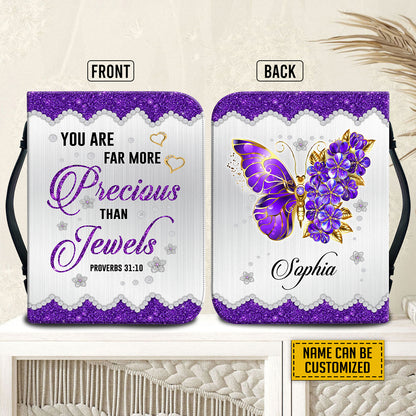 Teesdily | Butterfly Jewelry Customized Bible Bags, You Are Far More Precious Than Jewels Bible Cover With Handle, Inspirational Gifts For Women