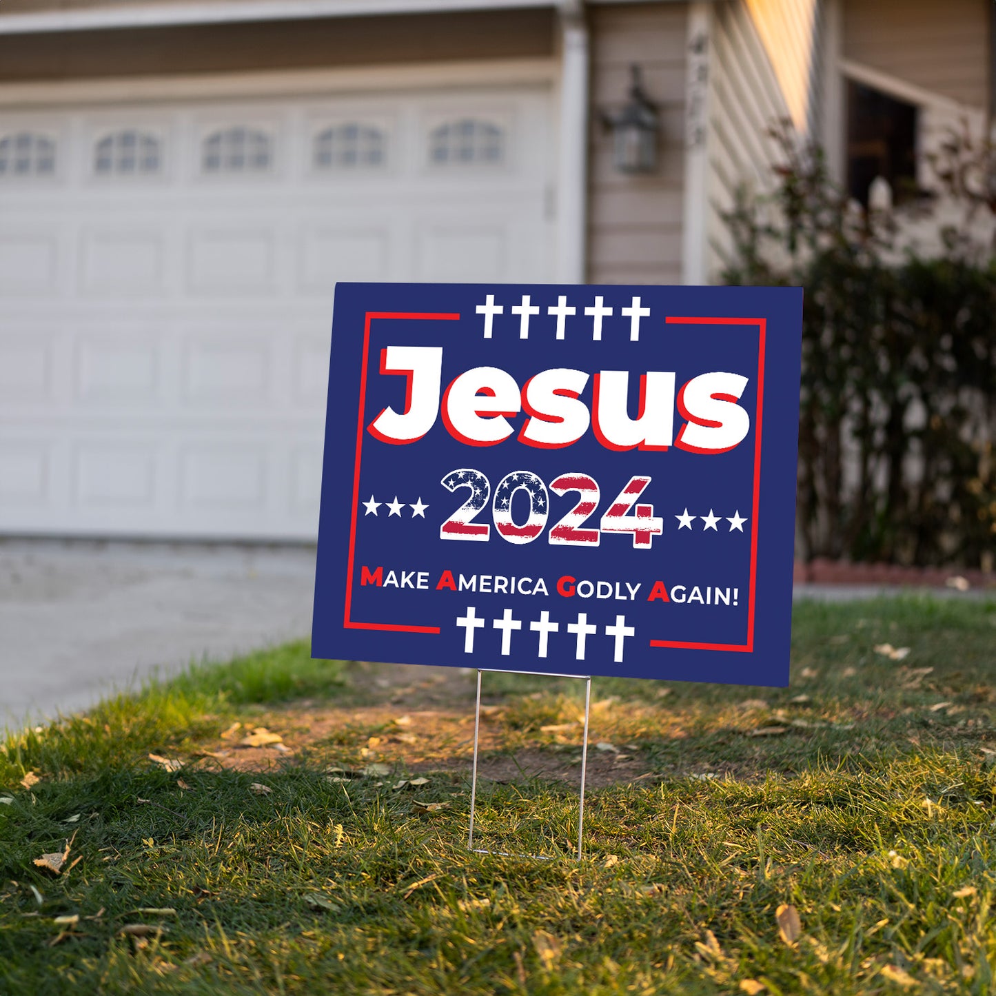 Teesdily | American Flag Yard Sign, Jesus 2024 Make American Godly Again Garden Outdoor Sign, American Flag Sign, Jesus Yard Decor, Patriot Gift