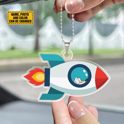 Teesdily | Personalized Kid's Face Acrylic Transportation Car Hanging, Car Air Plane Rocket Air Balloon Ornament, Custom Car Accessories, Family Gifts