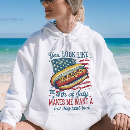 Teesdily | American Hotdog Retro Shirt, You Look Like The 4Th Of July Hoodie Sweatshirt, Independence Day Gifts Mug Tee