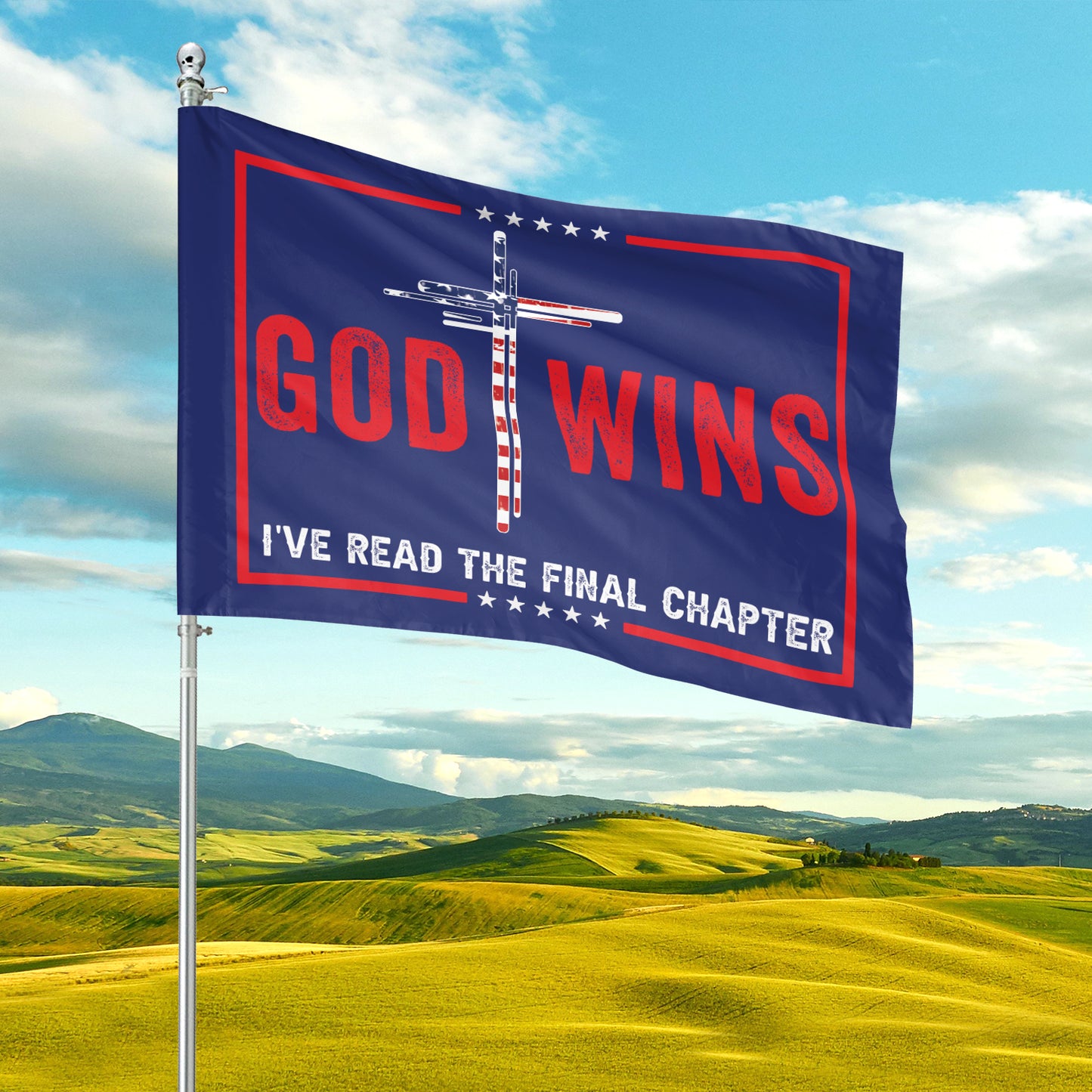 Teesdily | American Flag Jesus House Flag, God Wins I've Read The Final Chapter Garden Flag, Patriotic Flag, Outdoor Decor Gifts