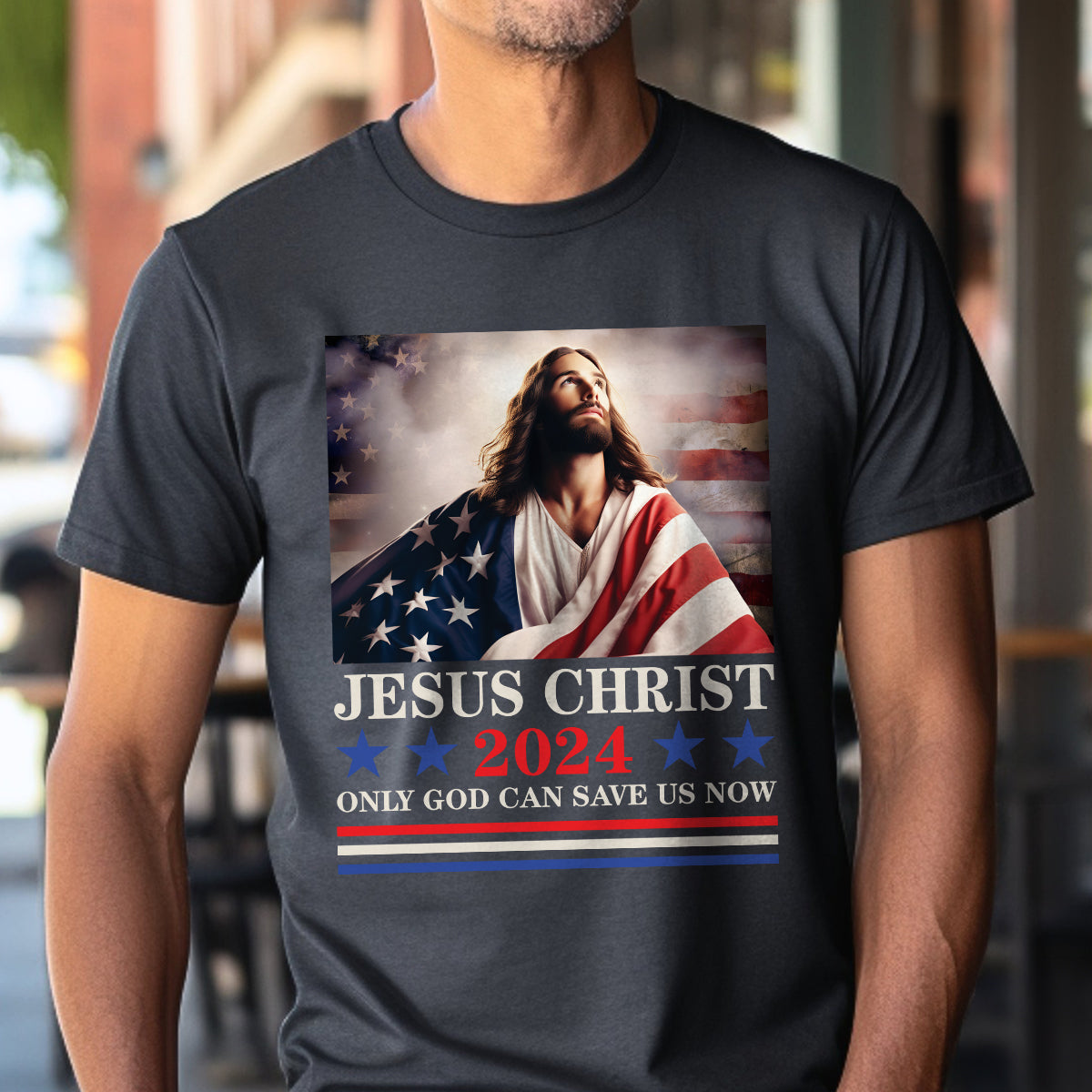 Teesdily | Jesus American Flag Shirt, Jesus Christ 2024 Only God Can Save Us Now Tee Sweatshirt Hoodie Mug, Independence Day Gifts, Jesus Lovers Gifts