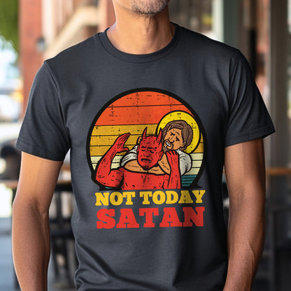 Teesdily | Jesus And Red Devil Unisex Shirt, Not Today Satan Tee Sweatshirt Hoodie Mug, Jesus Lovers Gifts, God Faith Believer Gifts