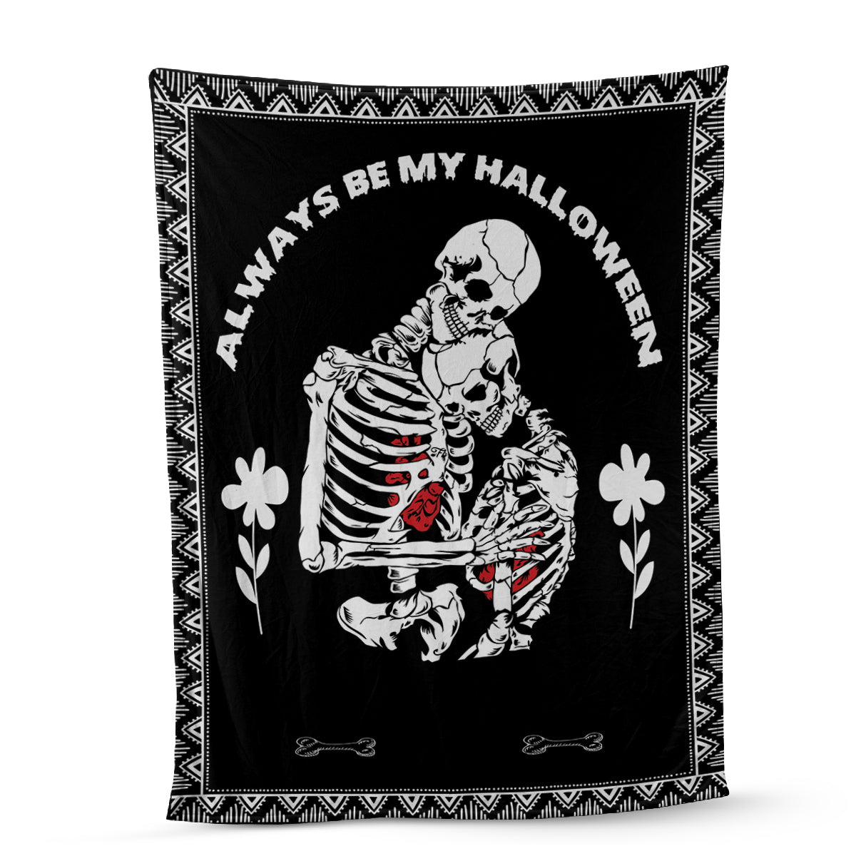 Teesdily | Skeleton Couple Custom Name Blanket Skeleton Halloween Throw Blankets Customized Commemorate Date Blanket Spooky Skull Decor Custom Gifts