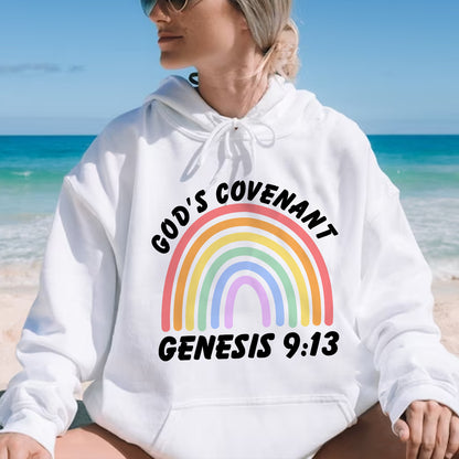 Teesdily | Jesus Rainbow Shirt, God's Covenant Genesis 9:13 Tee Sweatshirt Hoodie Mug, Jesus Lovers Gifts, Christian Rainbow Shirt, Bible Verse Tee