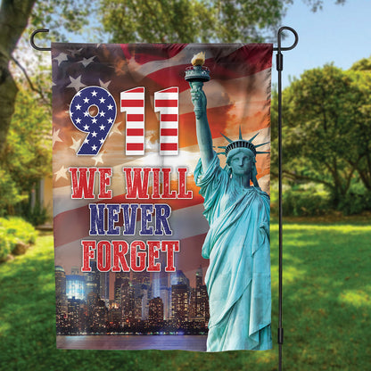 Teesdily | 911 America Flag House Flag, September 11 We Will Never Forget Garden Flag, Patriot Day Yard Banner Home Decor, Remembrance Day Gifts