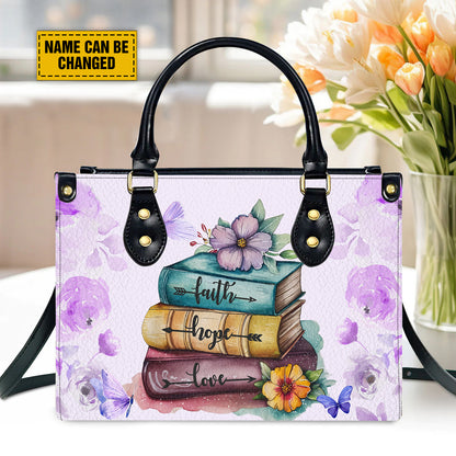 Teesdily | Personalized Jesus Book Floral Faith Hope Love Leather Bag, Christian Flower Butterfly Handbag For Women, Religious Gift For Mom Sister