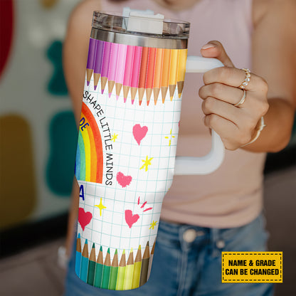 Teesdily | Teacher Personalized 40oz Tumbler It Takes A Big Heart To Help Shape Little Minds Insulated Tumbler teacher Crayon Tumbler Teacher Gifts