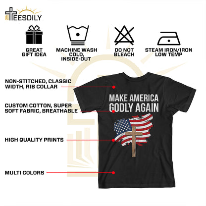 Teesdily | Jesus Cross Patriotism American Shirt, Make America Godly Again Jesus Shirt, Independence Day Unisex Tshirt Hoodie Sweatshirt Mug