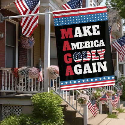 Teesdily | Make America Godly Again Patriotic Garden Flags, Jesus Christ American Flag House Decor, Independence Day Outdoor Decor, Patriotic Gifts