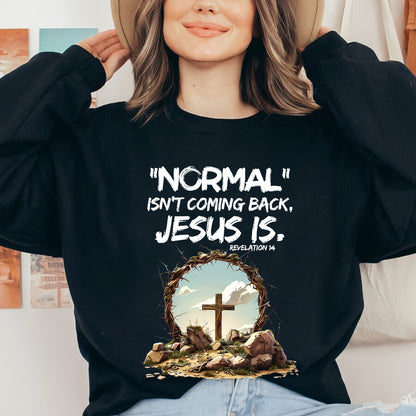 Teesdily | Jesus Cross And Crown Tee, Bible Verse Jesus Shirt, Normal Isnt Coming Back Jesus Is Sweatshirt Hoodie Mug, He Has Risen Christian Gifts