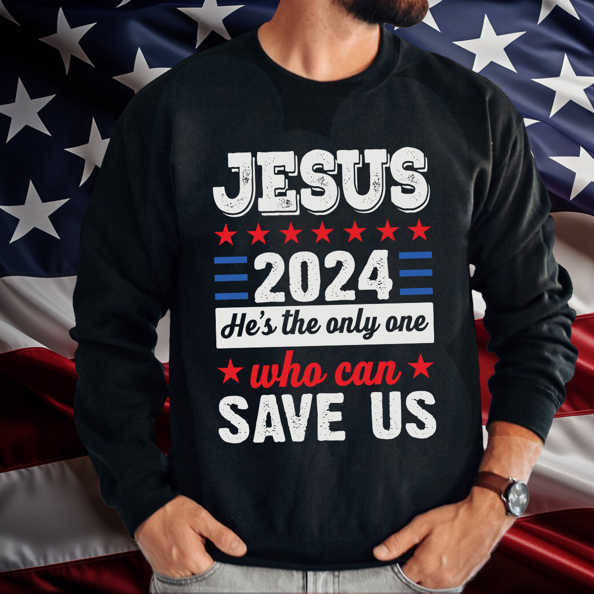 Teesdily | Jesus American Shirt, Jesus Who Can Save Us Tee Sweatshirt Hoodie Mug, Patriotic Christian Tee, Jesus Lover Gift, Patriotic Jesus Gift