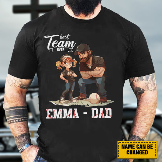 Teesdily | Customized Best Team Ever Shirt, Baseball Dad Shirt, Father Daughter Gift, Dad Tee, Unisex Tshirt Hoodie Sweatshirt Mug