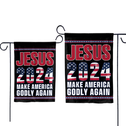 Teesdily | Jesus 2024 Make America Godly Again Patriotic Flags, Jesus American Flag Decor, Independence Day Outdoor Yard Decor, Patriotic Gifts