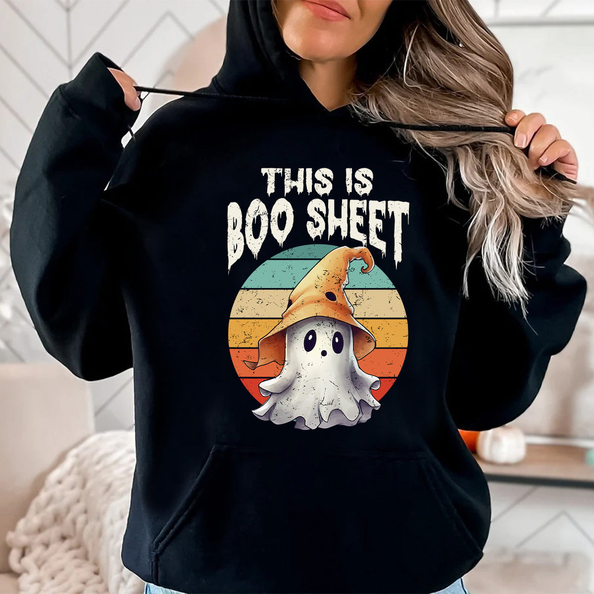 Teesdily | Cute Ghost Retro Halloween Shirt, This Is Boo Sheet Tee Sweatshirt Hoodie Mug, Happy Halloween Apparel, Halloween Gifts