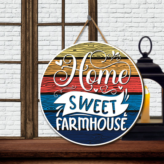 Teesdily | Thanksgiving Round Home Sign, Home Sweet Farmhouse Vintage Welcome Wood Sign, Farm Wood Signs Home Decor, Farmhouse Porch Decoration