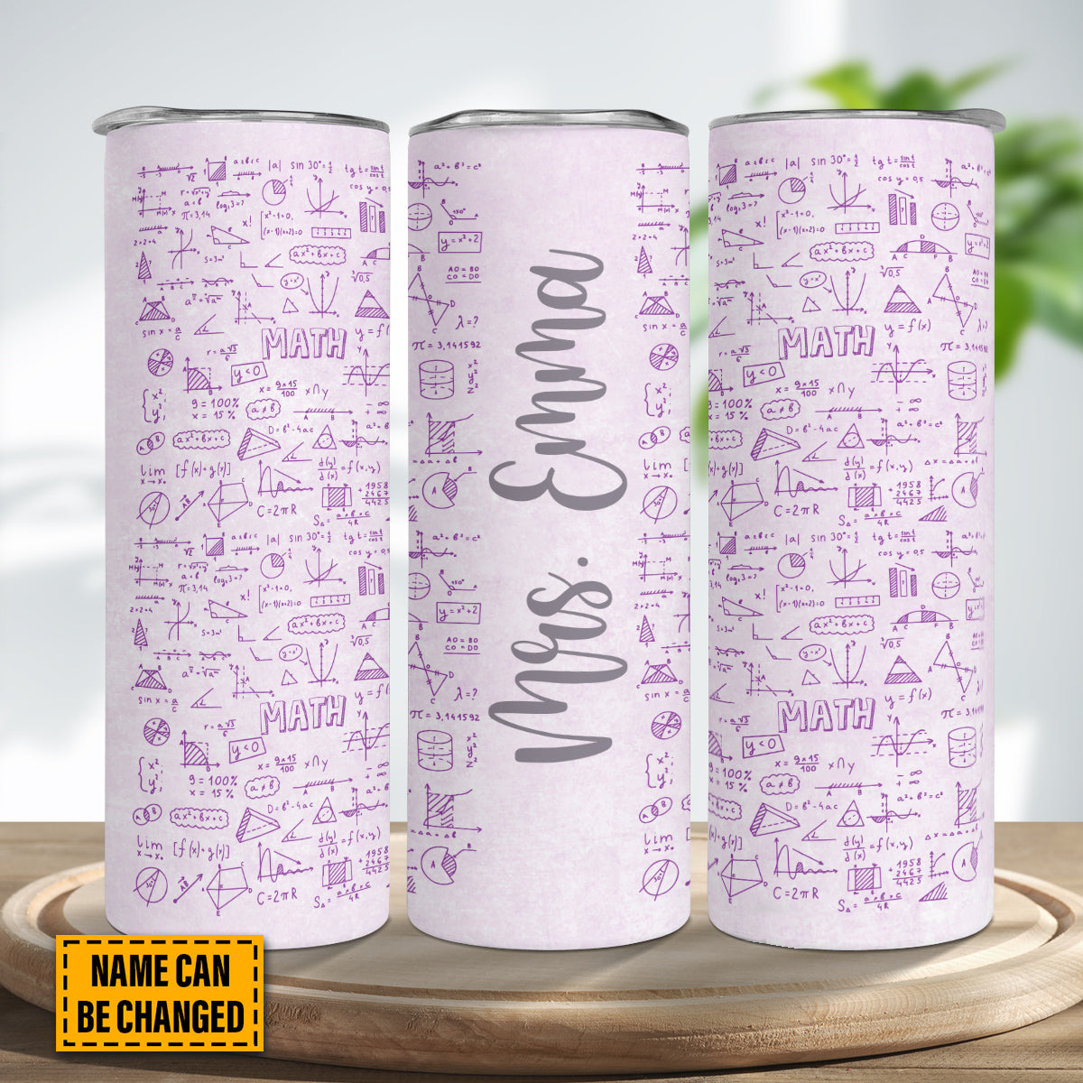 Teesdily | Math Teacher Personalized Skinny Tumbler, Mathematics Doodle Pattern Insulated Tumbler, The Best Math Teacher Ever Water Cup, Teacher Gifts