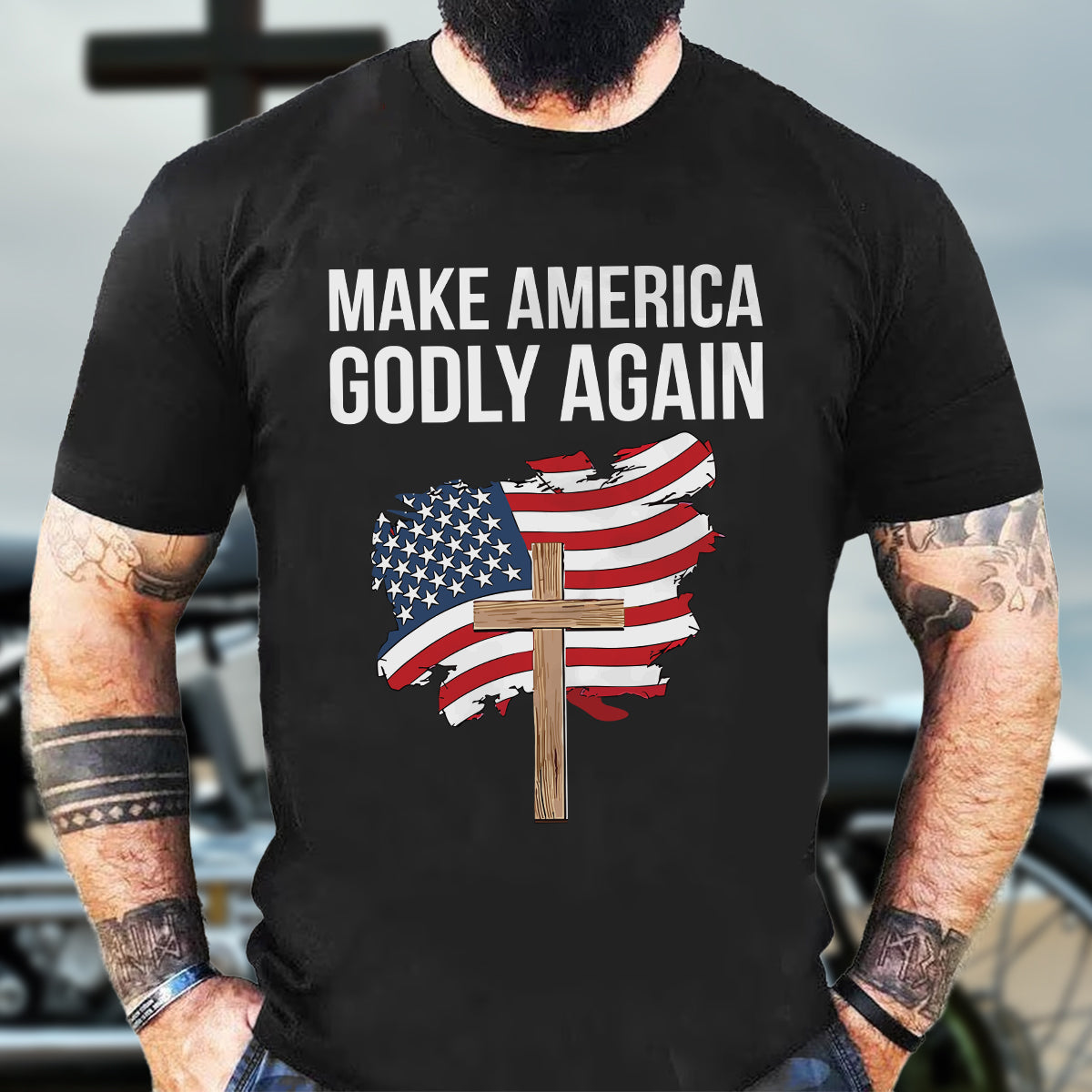 Teesdily | Jesus Cross Patriotism American Shirt, Make America Godly Again Jesus Shirt, Independence Day Unisex Tshirt Hoodie Sweatshirt Mug