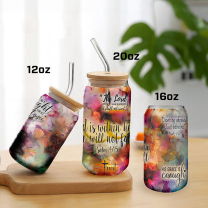 Teesdily | Jesus Christ Floral Tumbler Glass, God Is Within Her She Will Not Fall Cup, God Bible Verse Quotes Frosted Can, Christian Gifts For Women Faith