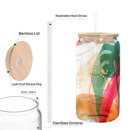 Teesdily | Jesus Abstract Art Gold Tropical Frosted Can, God Is Within Her She Will Not Fall Glass Can With Straw, Christian Gifts For Women Faith